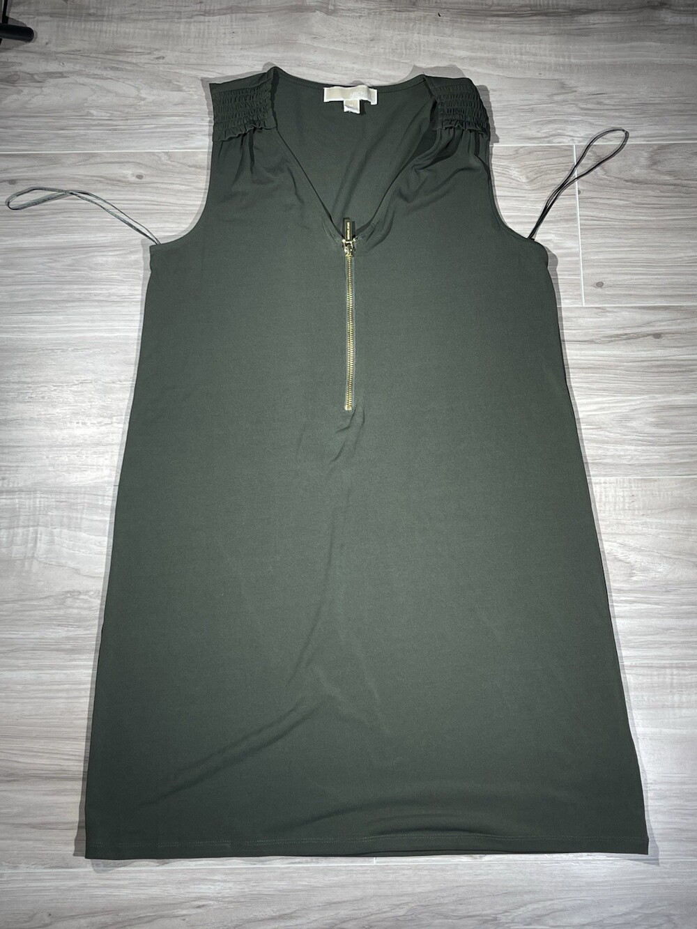 Michael Michael Kors Sleeveless Zip Front Dress Sz M Poly Blend Olive Green